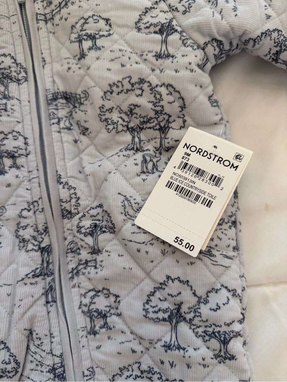 Nordstrom Light Gray Quilted Baby One-Piece with Tree Print